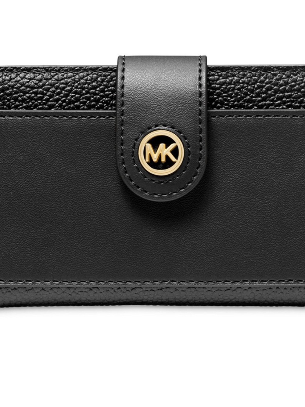 Michael Kors Black Leather Snap Continental Wallet with Gold MK Emblem